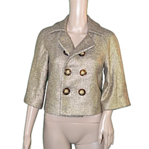 Michael Kors Jackets & Blazers - Michael Kors Gold Wool Crop Waist Jacket Coat 2